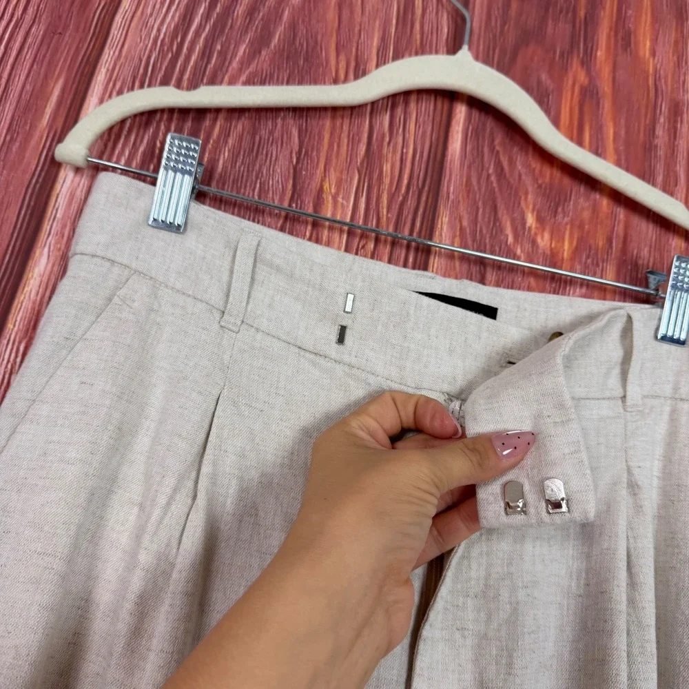 Banana Republic Womens Wide Leg Pleated Trousers Oatmeal Beige Size 8 High Rise